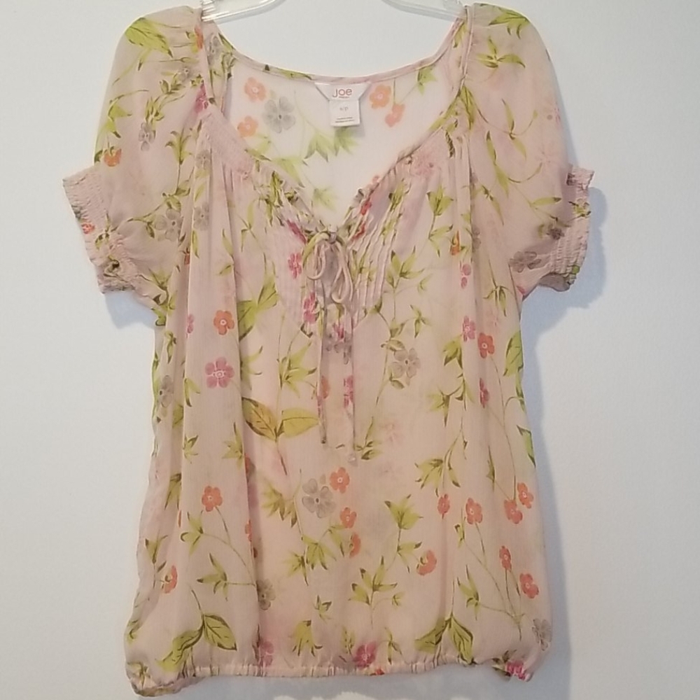 Joe Fresh Sheer Boho Cottagecore Romantic Floral Blouse